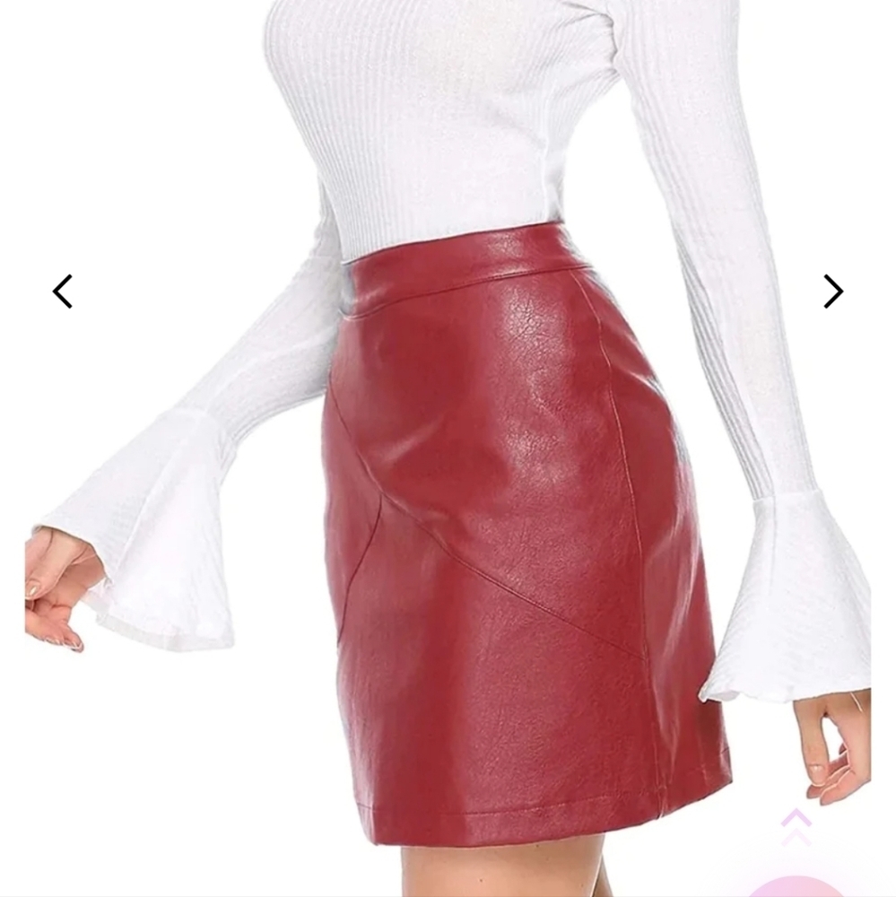 zeagoo Burgundy Faux Leather High-Waist Pencil Skirt